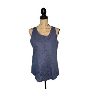 Loft Women's Blue Pattern 3/4 Button Down Tank TOP Medium